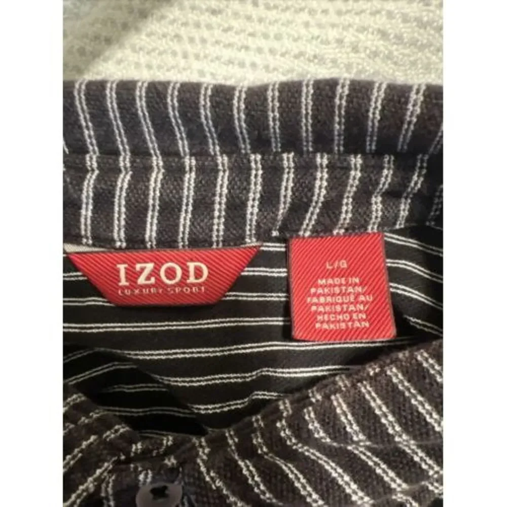 Izod Luxury Sport Polo‎ Mens L Short Sleeve Black & White Stripe - Pre Owned